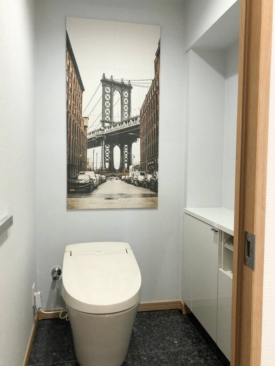 習志野市トイレリフォーム エコカラット×LIXILサティスS×大理石 船橋八千代